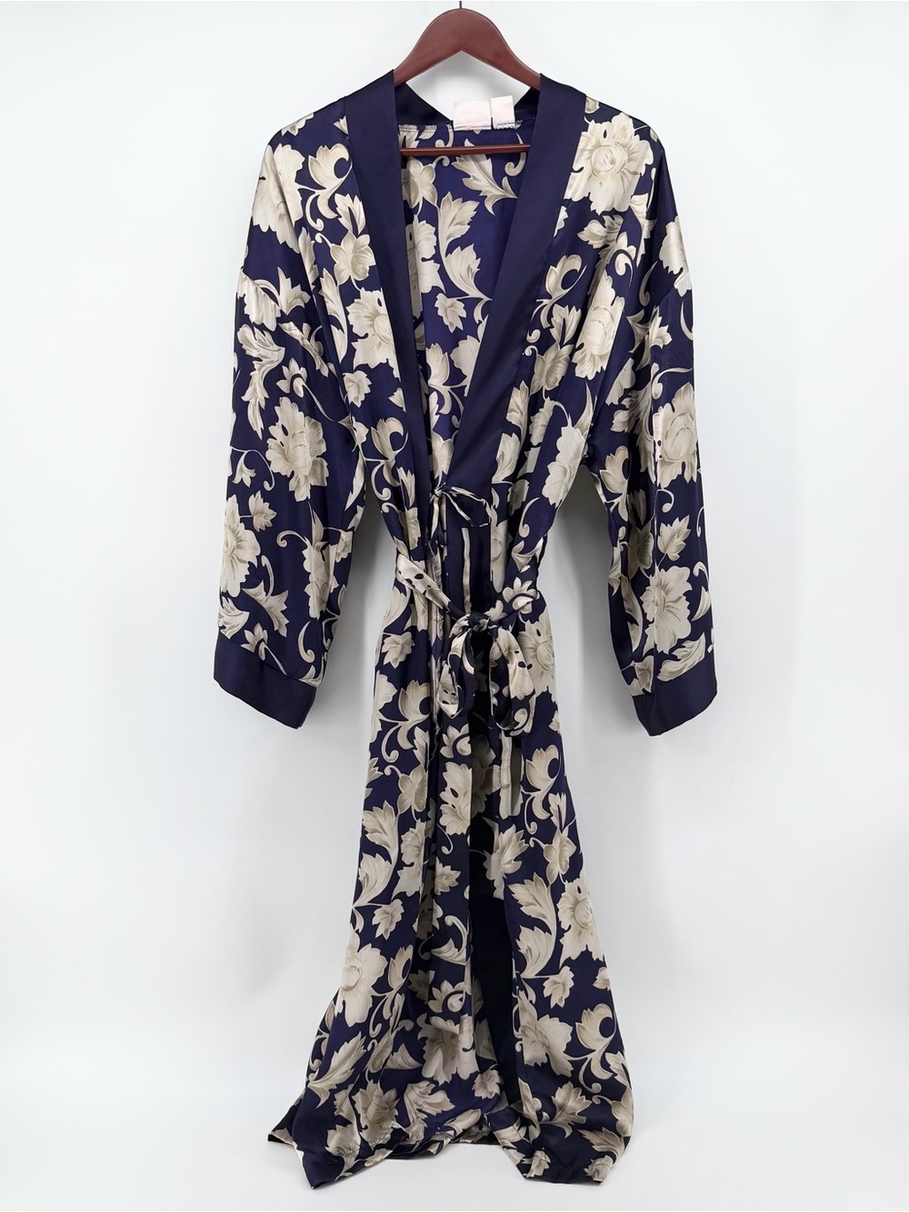 Vintage Adonna Medium Satin Floral Kimono Robe Purple Tan Grannycore Cottagecore - Picture 1 of 7